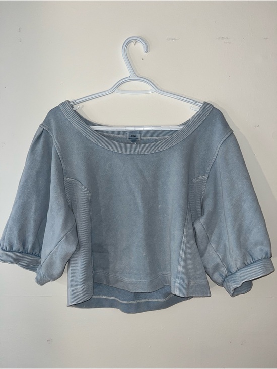 aerie Tops - aerie Dusty Blue Cropped Puff-Sleeve Top